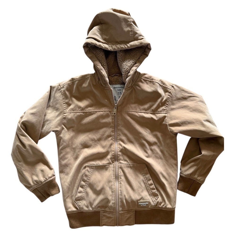 Abercrombie Kids Sherpa-Lined Hooded Canvas Workwear Bomber Jacket 9/10 Cozy